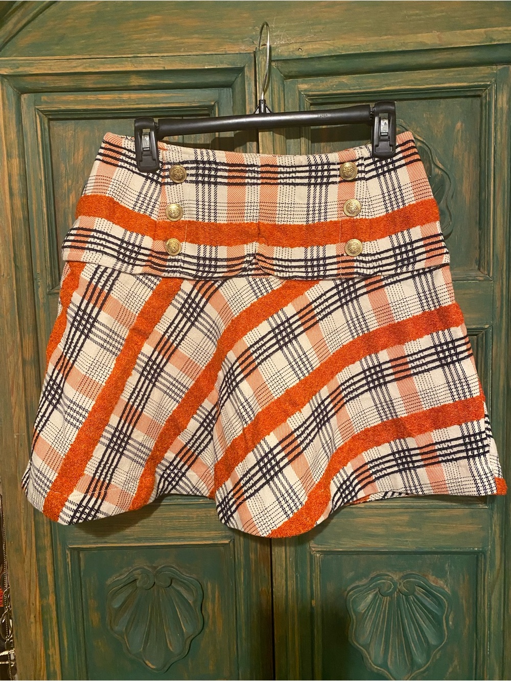Plaid A-Line Mini Skirt with Orange Accent